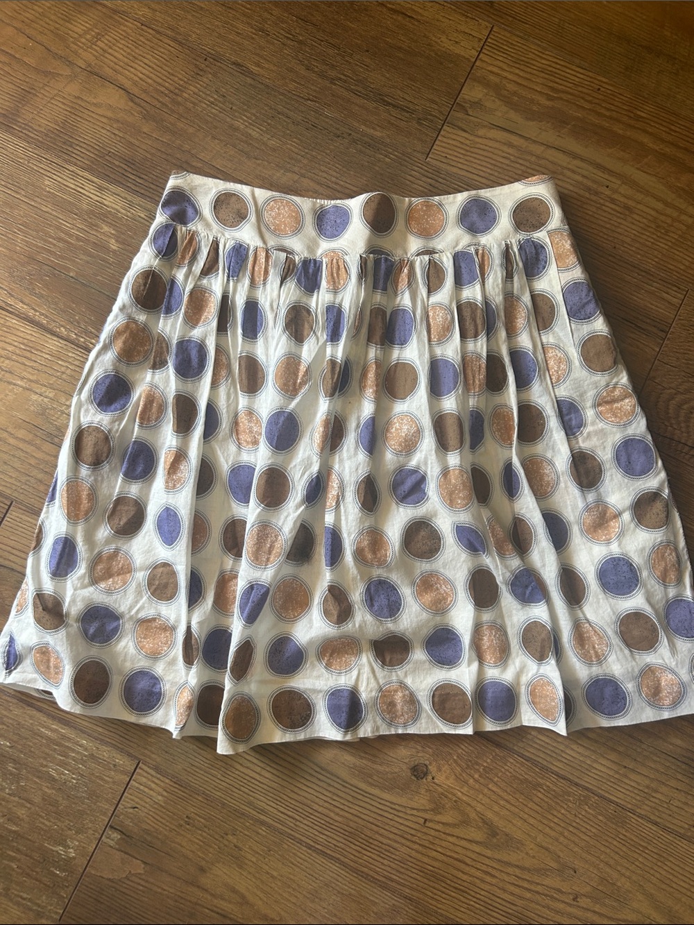 Anthology  Cream Circle-Print Skater Skirt with Purple and Brown Dots